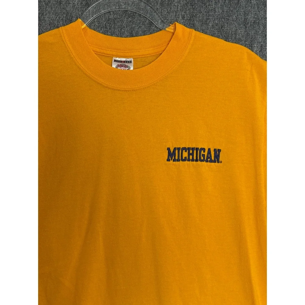 Jerzees Michigan Wolverines T-Shirt Mens Medium Yellow High Cotton Embroidered